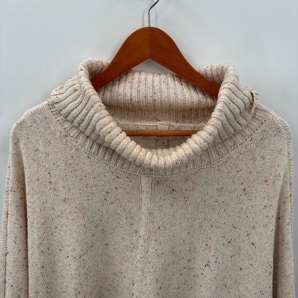 LOFT Cream Speckled Turtleneck Poncho Sweater // L - Picture 5 of 10